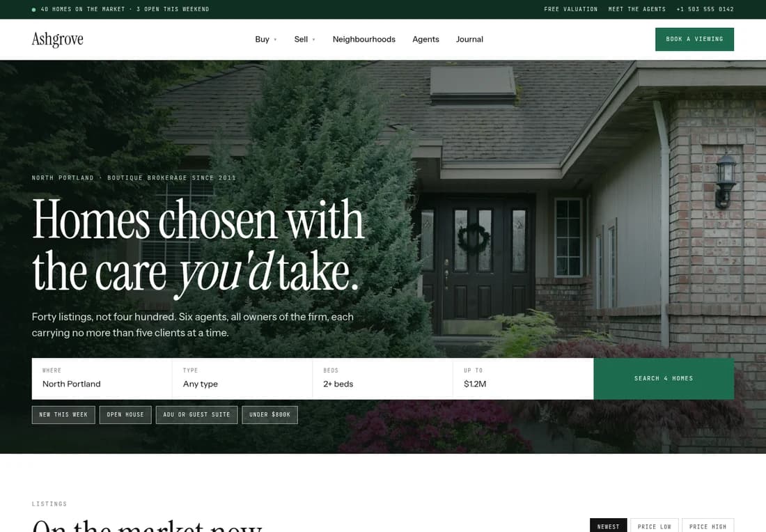 Ashgrove homepage preview