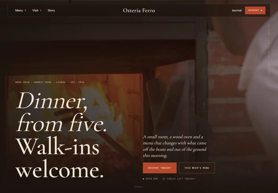 Osteria Ferro homepage preview