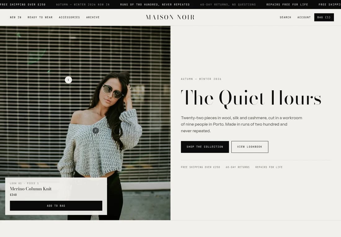 Maison Noir homepage preview