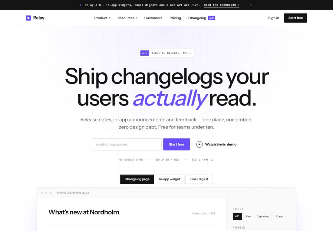 Relay homepage preview
