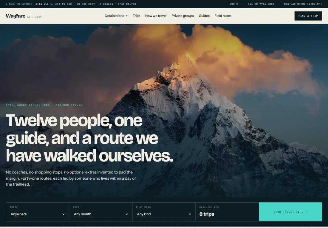 Wayfare homepage preview